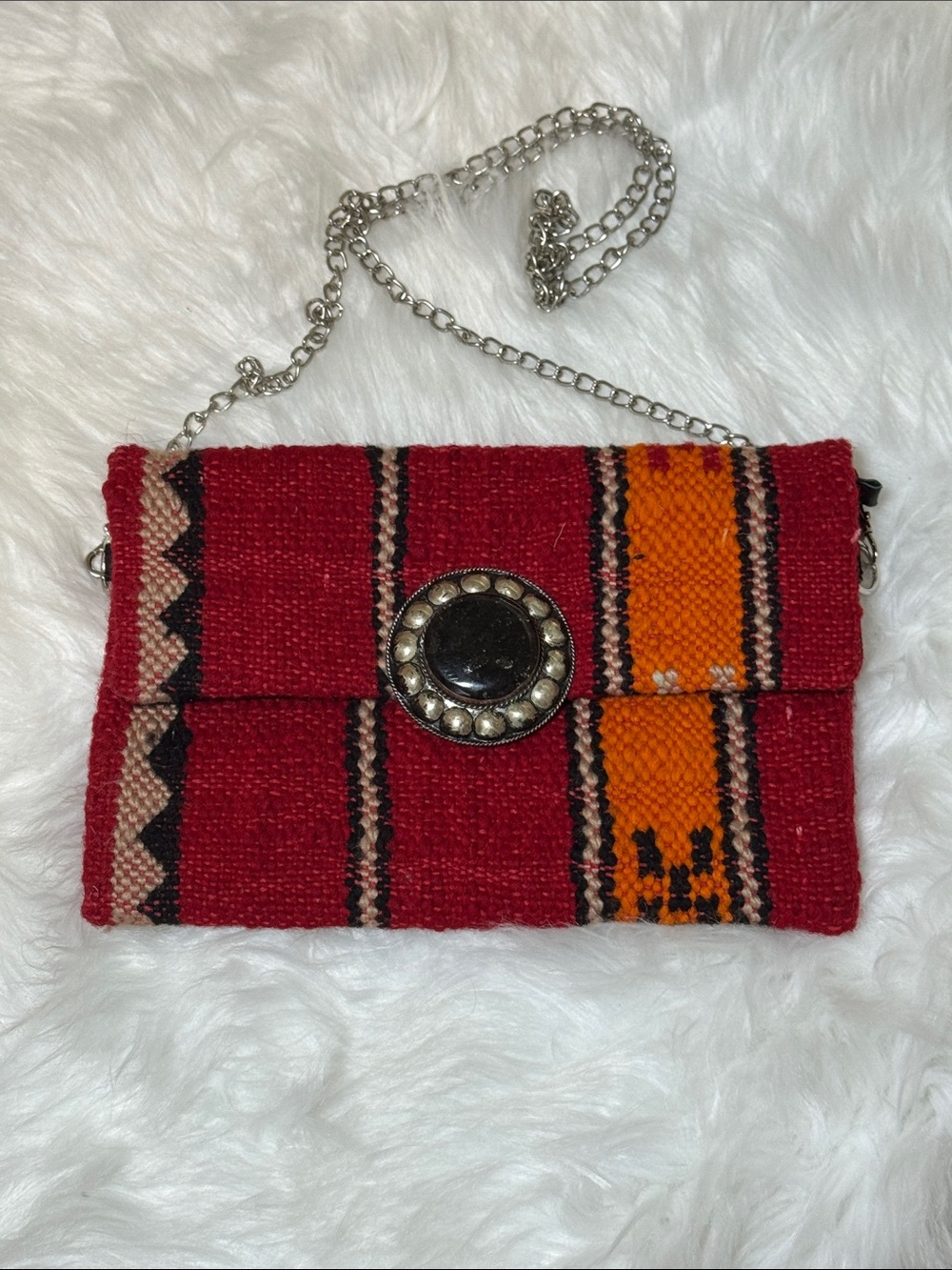 Zain Made in Morocco Red & Orange Tribal Print Crossbody Bag